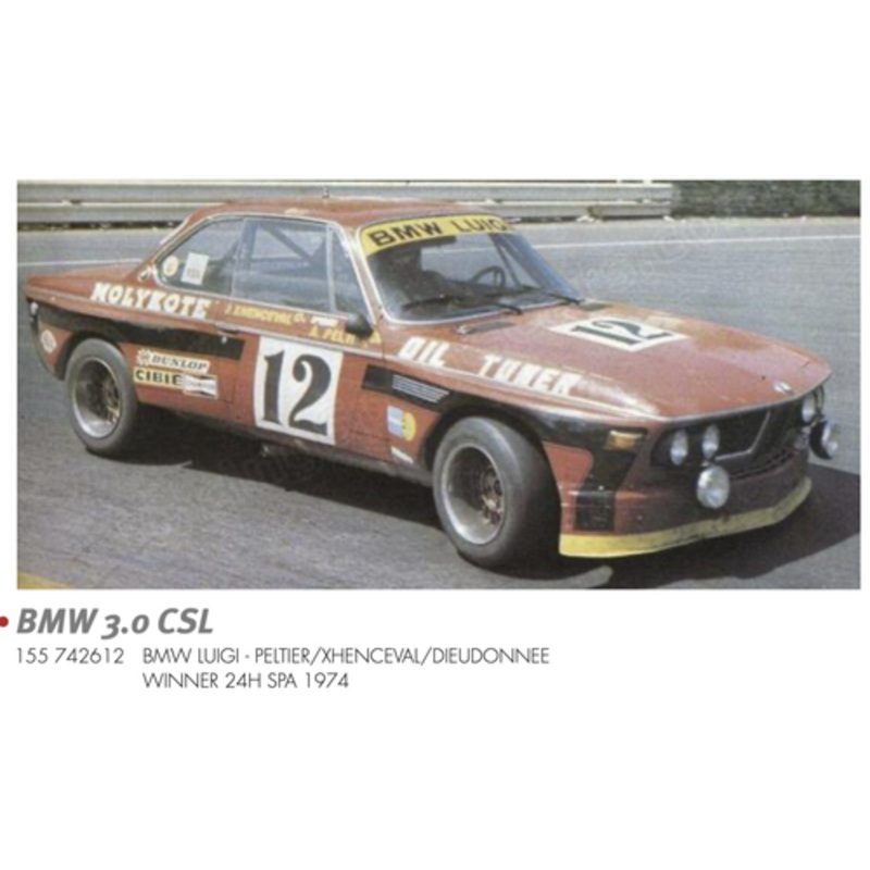 1/18 Minichamps BMW 3.0 CSL - BMW LUIGI - PELTIER/XHENCEVAL/DIEUDONNEE - WINNER 24H SPA 1974 Diecast Car Model