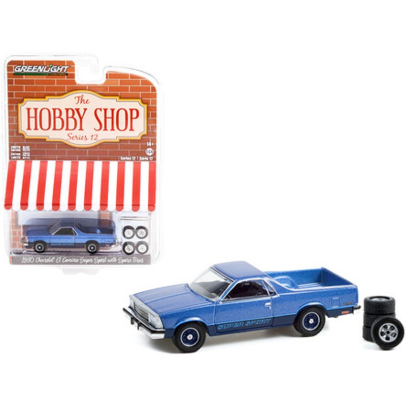 1980 Chevrolet El Camino Super Sport Blue Metallic and Spare Tires "The Hobby Shop" Series 12 1/64 Diecast Model Car by Greenlight