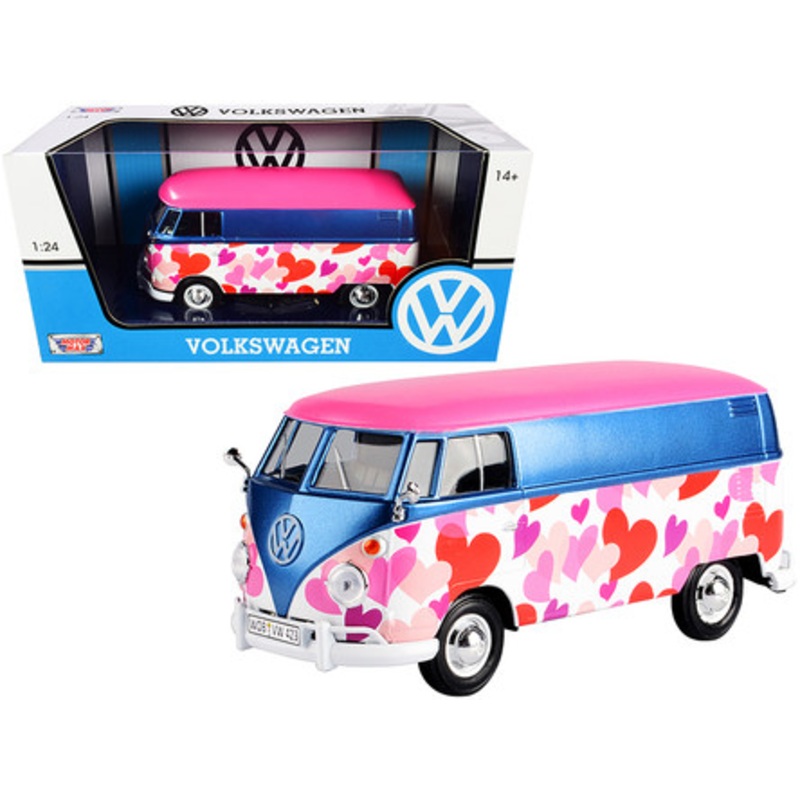 Volkswagen Bus Type 2 (T1) Delivery Van "Love" Pink and Blue Metallic 1/24 Diecast Model Car by Motormax