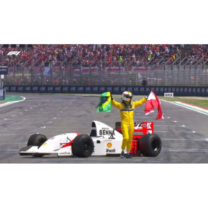 1/43 Minichamps Formula 1 McLaren Ford MP4/8 Sebastian Vettel Tribute Imola Ayrton Senna May 18th 2024 Car Model with Figure & Flag