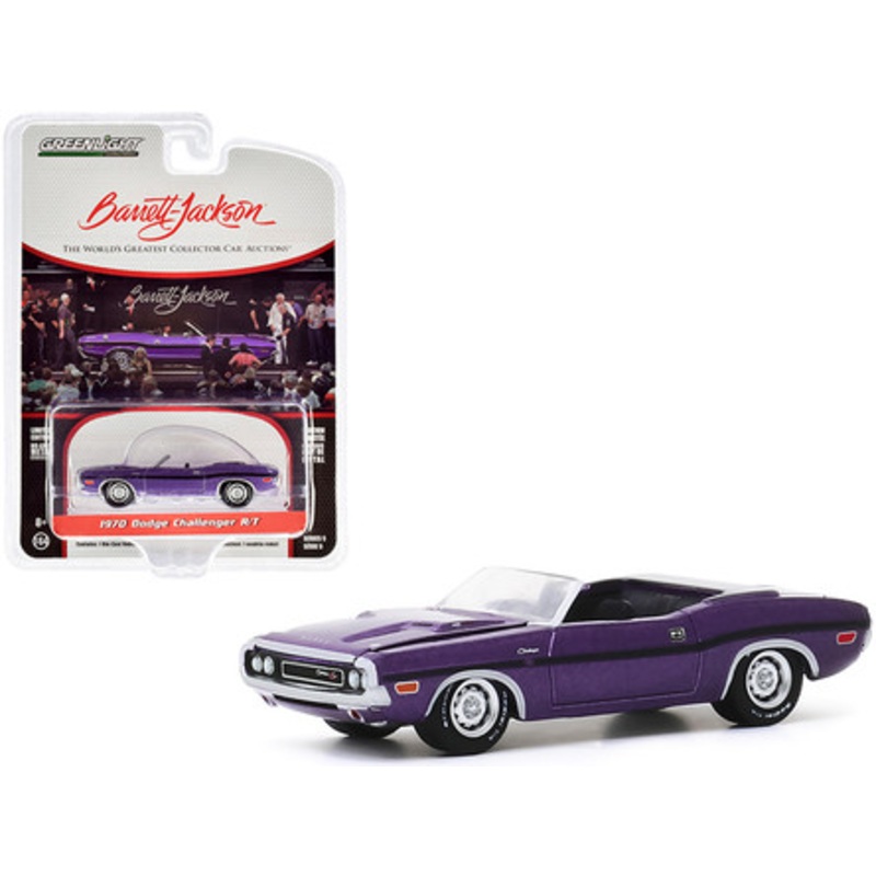 1970 Dodge Challenger R/T Convertible Plum Crazy Purple Metallic with Black Stripes (Lot #1015) Barrett Jackson "Scottsdale Edition" Series 5 1/64 Diecast Model Car by Greenlight