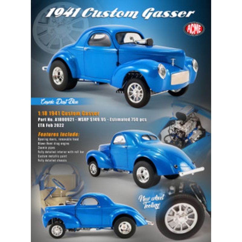 1/18 ACME 1941 Custom Gasser -  Cosmic Dust Blue Diecast Car Model