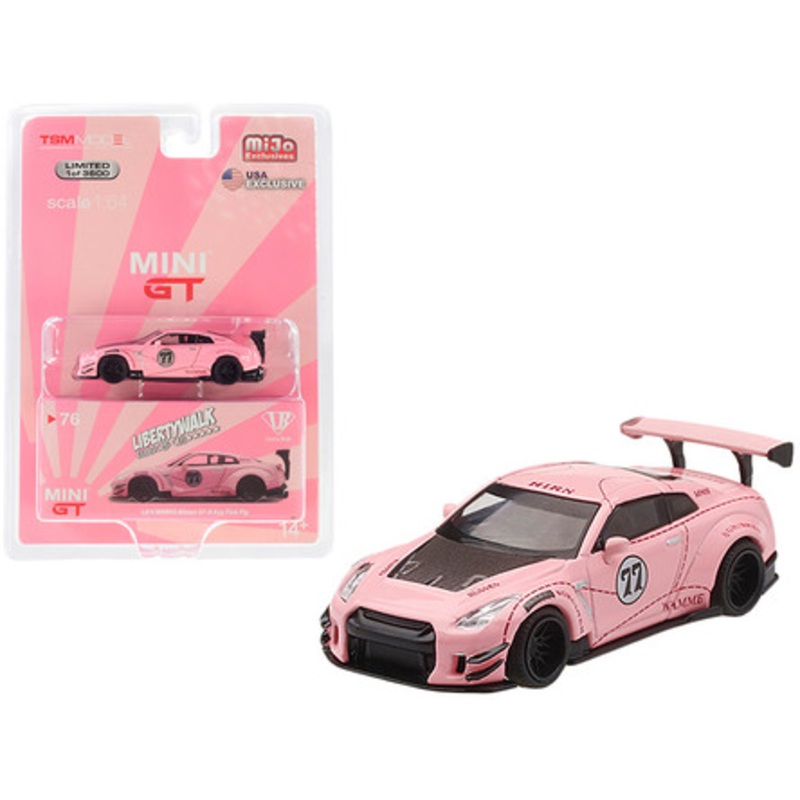 Nissan GT-R (R35) #77 Pink Pig Type 2 LB Works "LibertyWalk" with Rear Wing Limited Edition to 3600 pieces Worldwide 1/64 Diecast Model Car by True Scale Miniatures