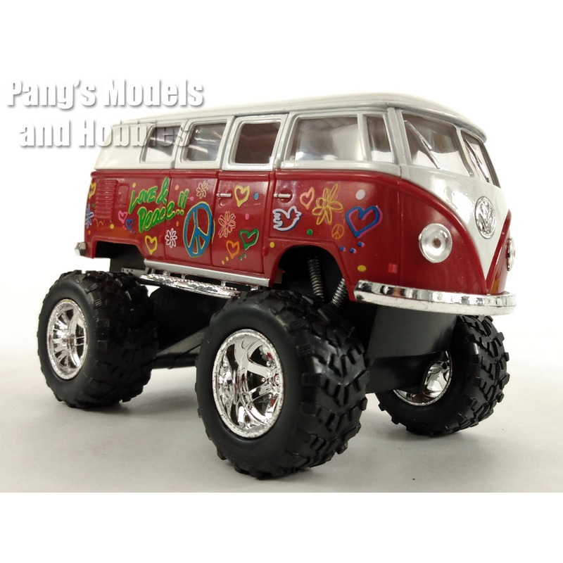 Volkswagen -VW T1 (Type 2) "Peace and Love" Bus - Off Road - Red - 1/32 Scale Diecast & Plastic Model by Kinsmart