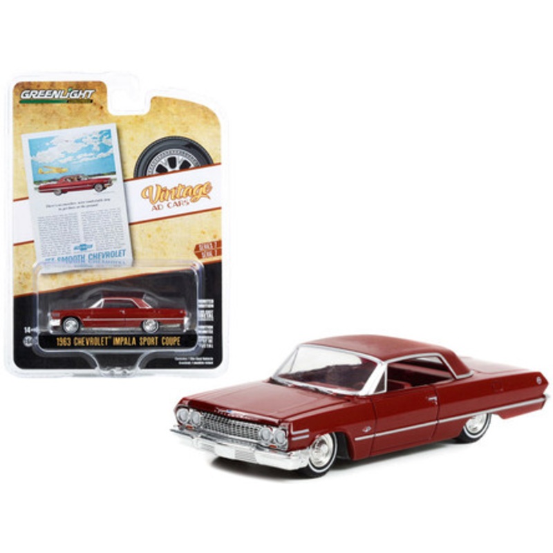 1963 Chevrolet Impala Sport Coupe Red with Red Interior "Theres No Smoother More Comfortable Way To Get There On The Ground!" "Vintage Ad Cars" Series 7 1/64 Diecast Model Car by Greenlight