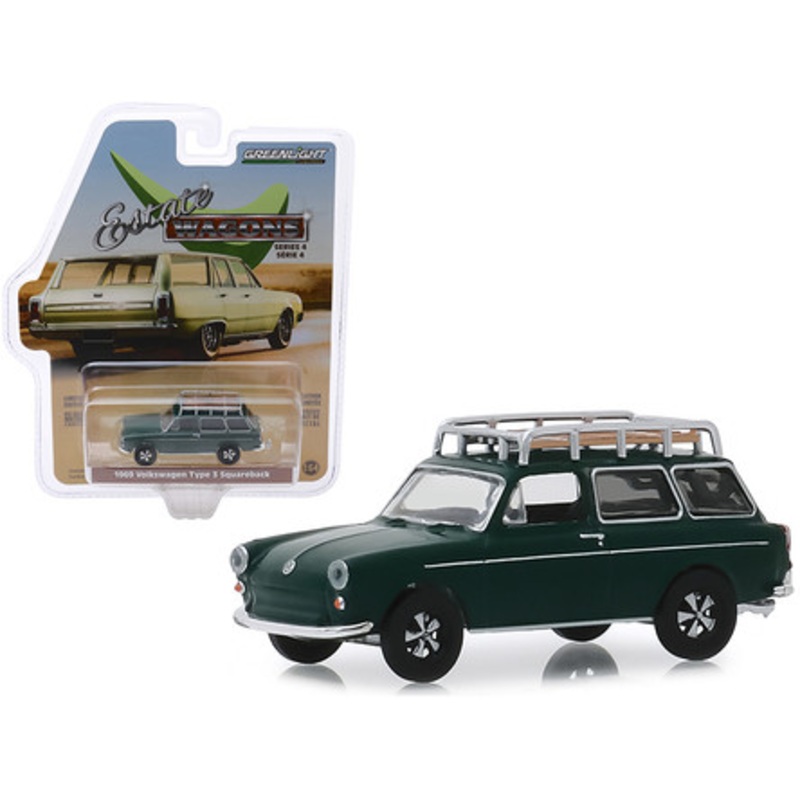 1969 Volkswagen Type 3 Squareback with Roof Rack Dark Green "Estate Wagons" Series 4 1/64 Diecast Model Car by Greenlight