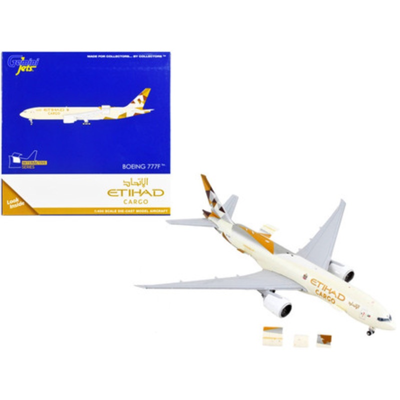 Boeing 777F Commercial Aircraft "Etihad Cargo" Beige with Graphics "Interactive Series" 1/400 Diecast Model Airplane by GeminiJets