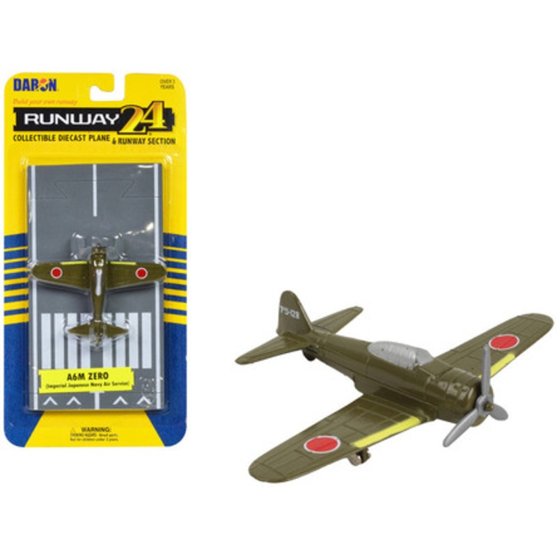 Mitsubishi A6M Zero Fighter Aircraft Green "Imperial Japanese Navy Air Service" with Runway Section Diecast Model Airplane by Runway24