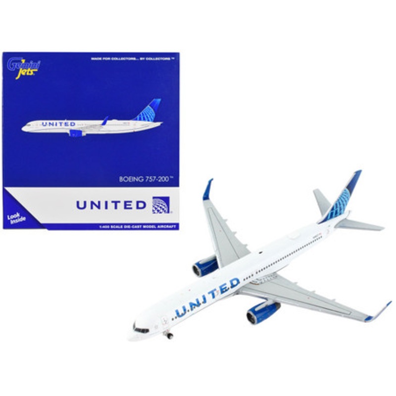Boeing 757-200 Commercial Aircraft "United Airlines" White with Blue Tail 1/400 Diecast Model Airplane by GeminiJets