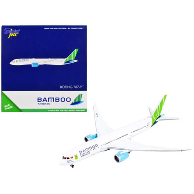 Boeing 787-9 Commercial Aircraft "Bamboo Airways" White with Green Tail 1/400 Diecast Model Airplane by GeminiJets