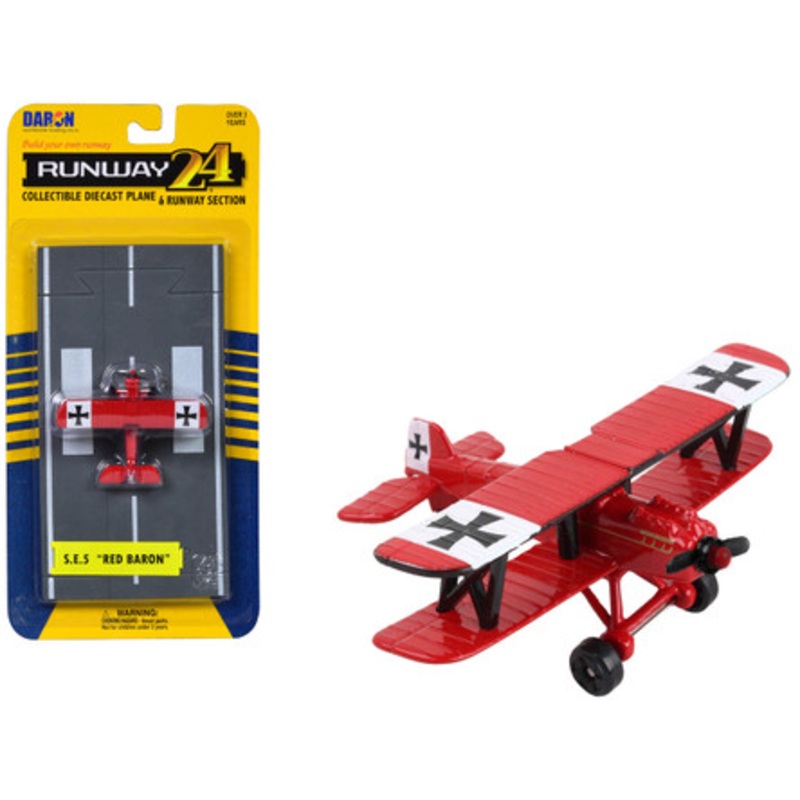 Royal Aircraft Factory S.E.5 Fighter Aircraft Red "Red Baron Livery" with Runway Section Diecast Model Airplane by Runway24