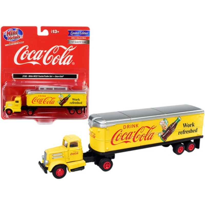 White WC22 Tractor Trailer "Coca-Cola" Yellow 1/87 (HO) Scale Model by Classic Metal Works