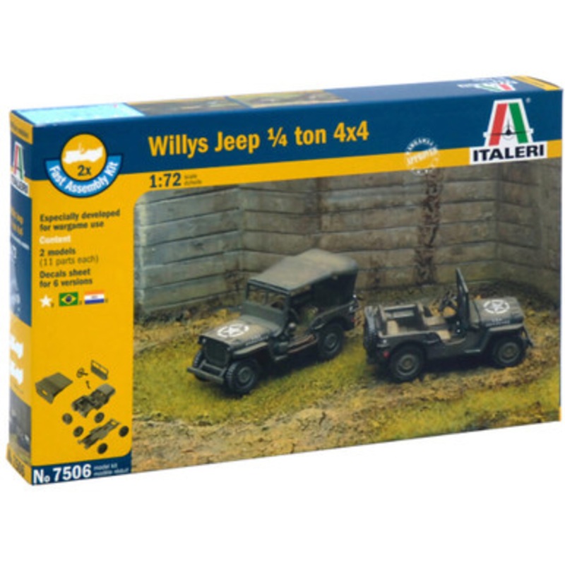 Willys Jeep  ton 4x4 1/72 Kit 1:72 Scale Plastic Model Kit by Italeri