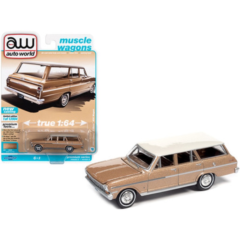 1963 Chevrolet II Nova 400 Station Wagon Saddle Tan Metallic with Ermine White Top "Muscle Wagons" Limited Edition to 13904 pieces Worldwide 1/64 Diecast Model Car by Autoworld