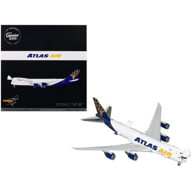 Boeing 747-8F Commercial Aircraft "Atlas Air - Apex Logistics" White with Blue Tail "Gemini 200 - Interactive" Series 1/200 Diecast Model Airplane by GeminiJets