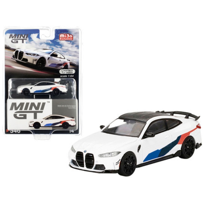 1/64 Mini GT BMW M4 M-Performance (G82) Alpine White with Carbon Top and Graphics Limited Edition Diecast Car Model