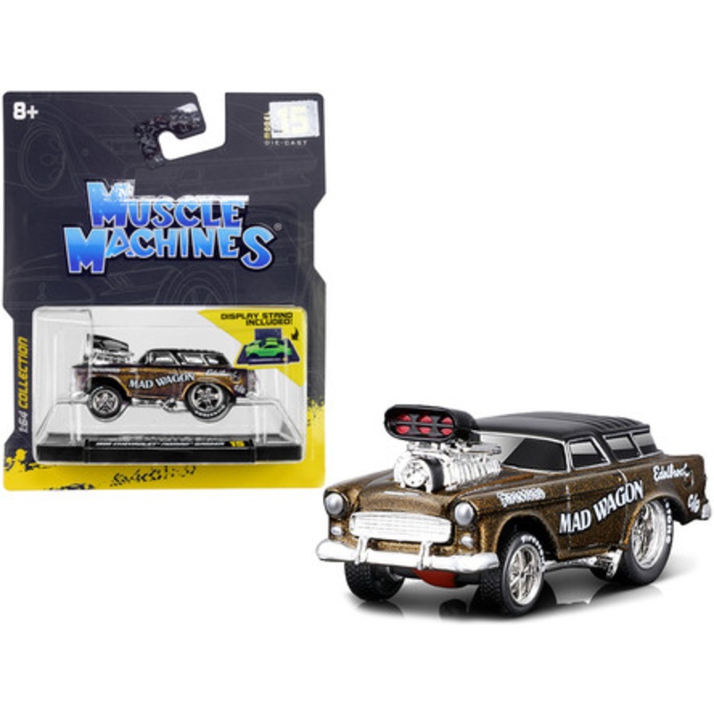 1955 Chevrolet Nomad Gasser Gold Metallic with Black Top "Mad Wagon" 1/64 Diecast Model Car by Muscle Machines