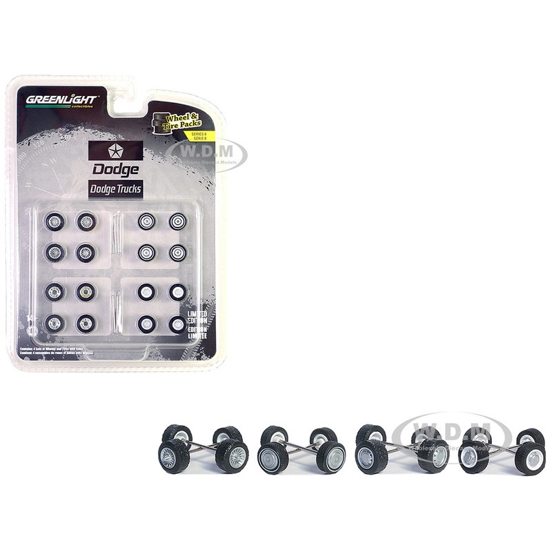 "First Generation (1981-93) Dodge Trucks" Wheels and Tires Multipack Set of 24 pieces "Wheel & Tire Packs" Series 8 1/64 by Greenlight