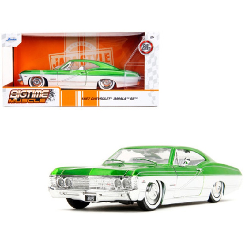 1967 Chevrolet Impala SS Green Metallic and White with White Interior "Bigtime Muscle" Series 1/24 Diecast Model Car by Jada