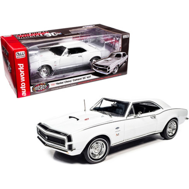 1/18 Auto World 1967 Chevrolet Camaro SS 427 Yenko Hardtop Ermine )White with Black Nose Stripe) "Muscle Car & Corvette Nationals" (MCACN) "American Muscle 30th Anniversary" (1991-2021) Diecast Car Model