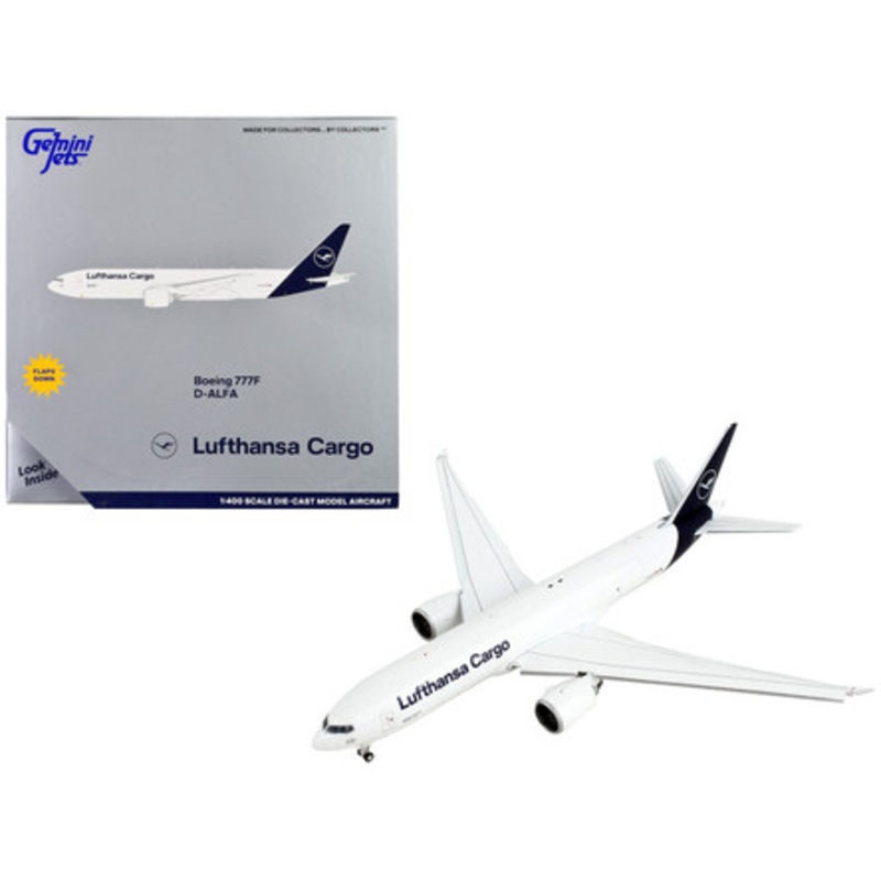Boeing 777F Commercial Aircraft with Flaps Down "Lufthansa Cargo" White with Dark Blue Tail 1/400 Diecast Model Airplane by GeminiJets