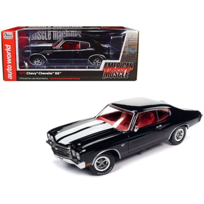 1/18 Auto World 1970 Chevrolet Chevelle SS Tuxedo (Black with White Stripes and Red Interior) "Hemmings Muscle Machines Magazine Cover Car" (May 2011) Diecast Car Model