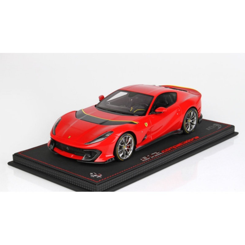 1/18 BBR 2021 Ferrari 812 Competizione (Red Corsa 322 With Yellow Fly Horizontal Stripe) Resin Car Model Limited 212 Pieces