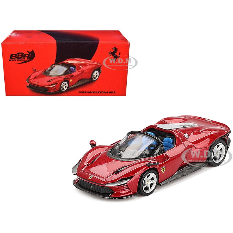 Ferrari Daytona SP3 Rosso Imola Red with Blue Interior 1/64 Diecast Model Car by BBR
