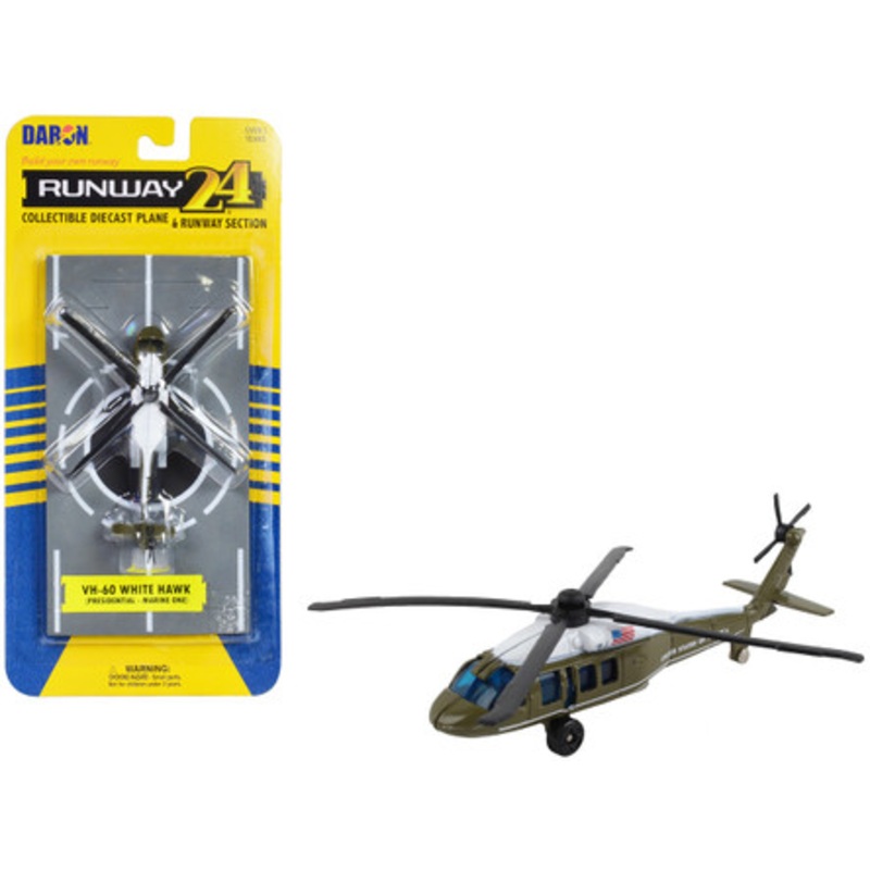 Sikorsky VH-60 White Hawk Helicopter Olive Drab with White Top "United States Presidential Helicopter - Marine One" with Runway Section Diecast Model by Runway24