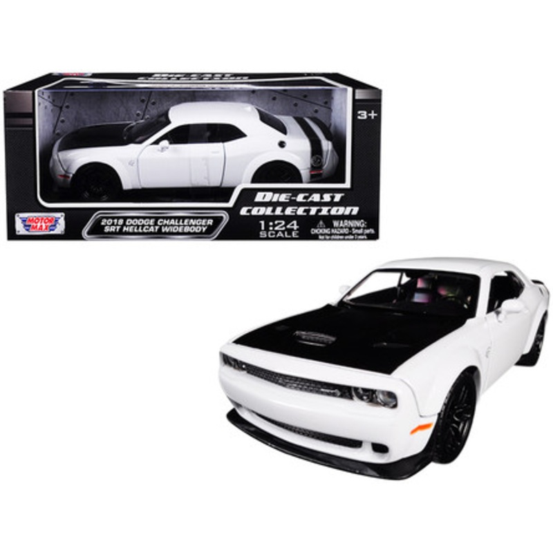 2018 Dodge Challenger SRT Hellcat Widebody White with Black Hood 1/24 Diecast Model Car by Motormax
