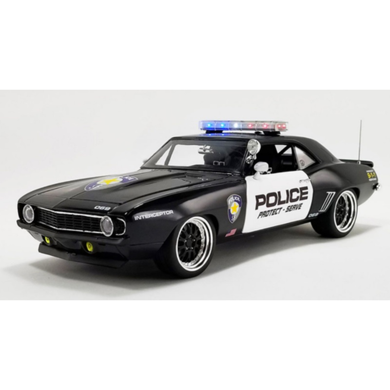 1/18 GMP 1969 Chevrolet Chevy Camaro Street Fighter Police Interceptor Diecast Car Model with Magnetic Light Bar & Flashing LED Lights