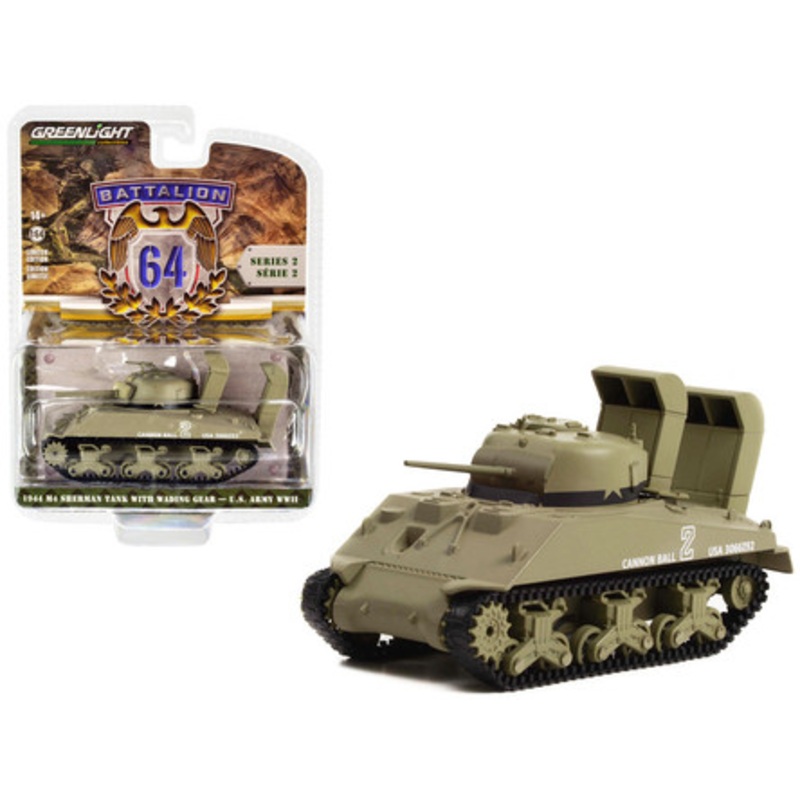 1944 M4 Sherman Tank with Wading Gear #2 "U.S. Army World War II - Cannon Ball" "Battalion 64" Release 2 1/64 Diecast Model by Greenlight