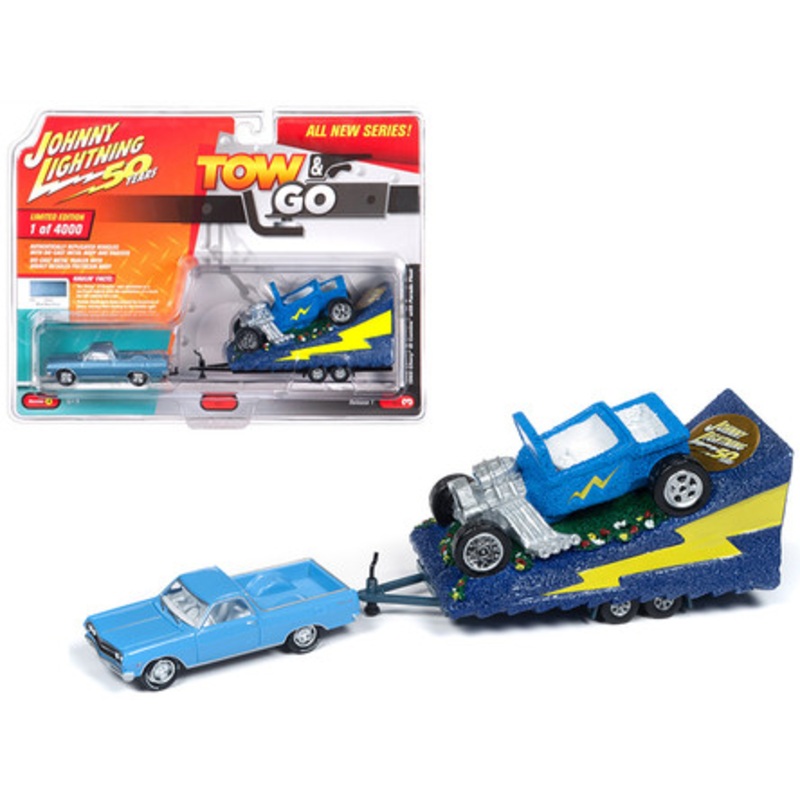1965 Chevrolet El Camino Mist Blue Metallic with Parade Float Limited Edition to 4,000 pieces Worldwide "Tow & Go" Series 1 1/64 Diecast Model Car by Johnny Lightning