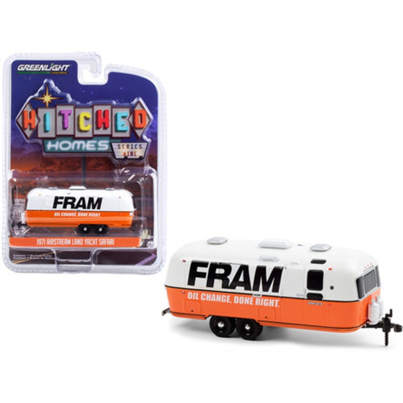 1971 Airstream Land Yacht Safari Travel Trailer White and Orange "FRAM Oil Filters" "Hitched Homes" Series 9 1/64 Diecast Model by Greenlight