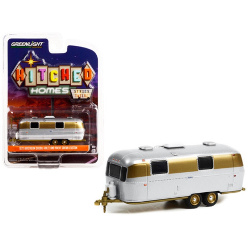 1972 Airstream Double-Axle Land Yacht Safari Custom Travel Trailer Chrome and Gold "Hitched Homes" Series 12 1/64 Diecast Model by Greenlight