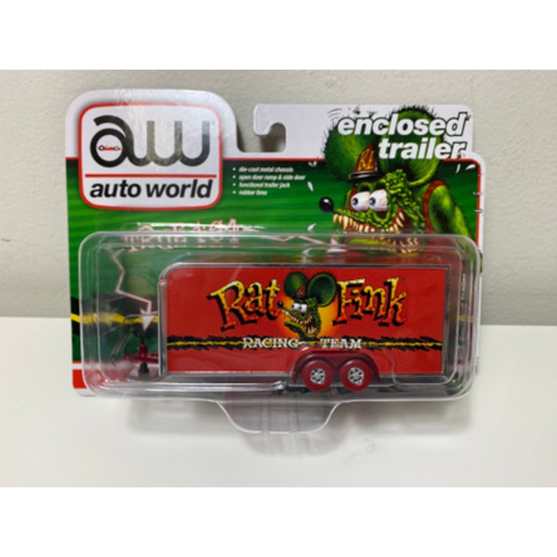 CHASE CAR 1/64 Auto World Rat Fink Red Enclosed Trailer Diecast Model
